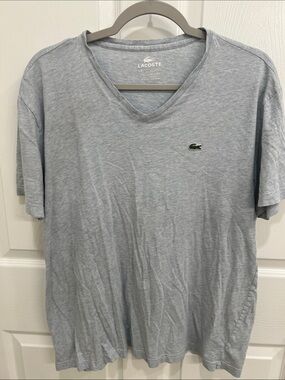 Lacoste Heather Light Gray V-Neck Tee